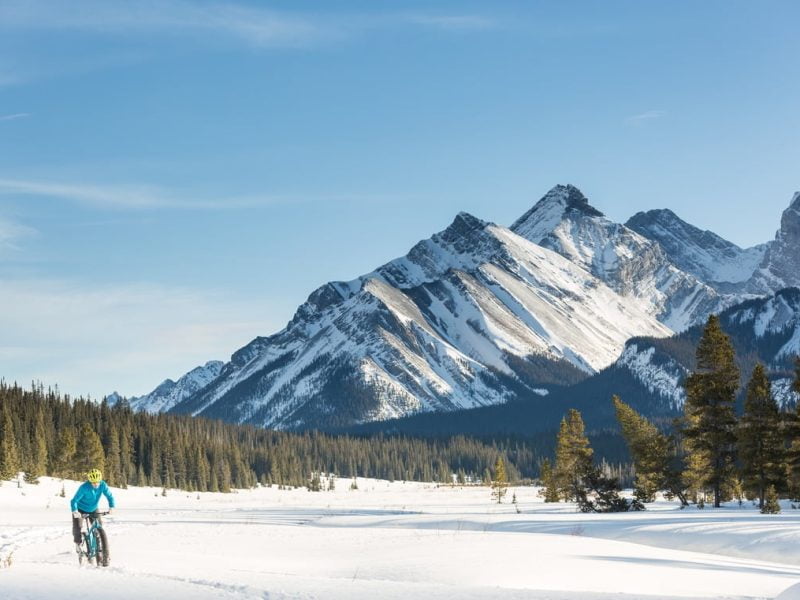 Two People Fat Biking In Canmore