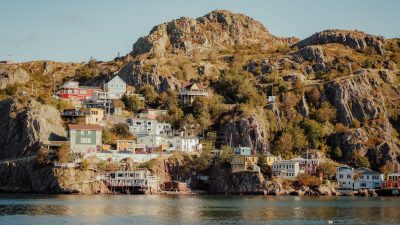 View Of Colourful Houses In St John's Newfoundland From The Ocean