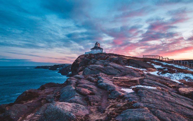 image of lighthouse during dusk in Newfoundland